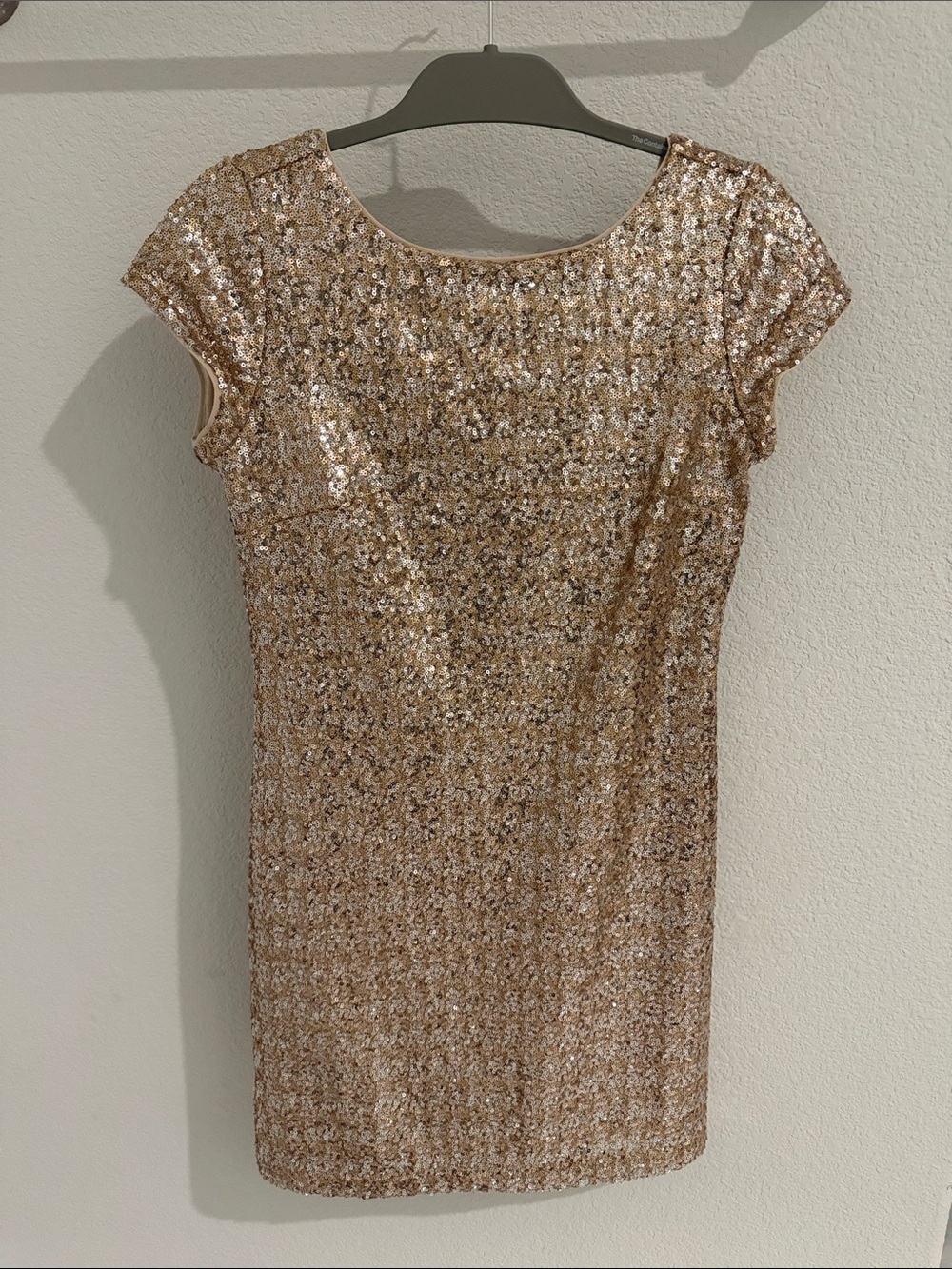 Gold Sequin Cap-Sleeve Shift Dress  White House Black Market XS